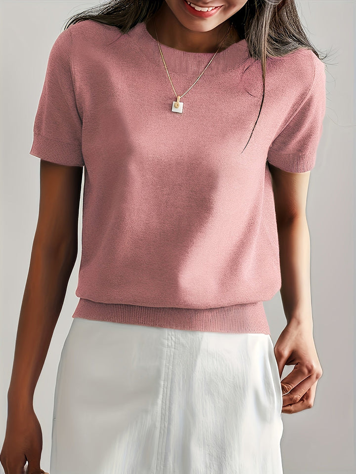 Serenity | Women's Short Sleeve Knit Sweater - Grey - Image 12
