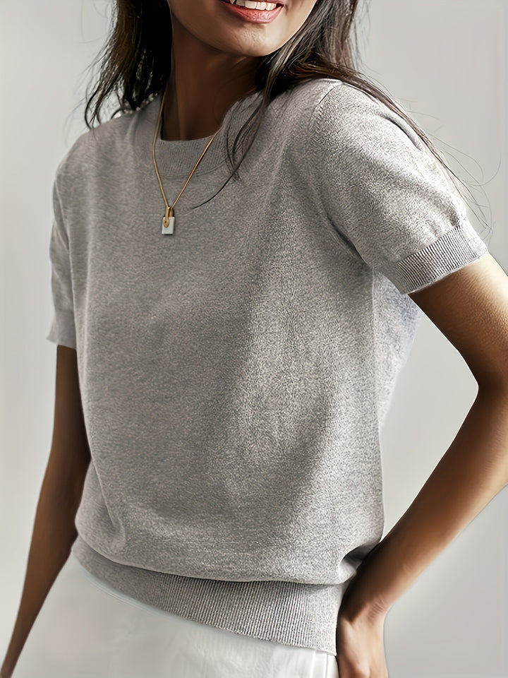 Serenity | Women's Short Sleeve Knit Sweater - Grey - Image 13