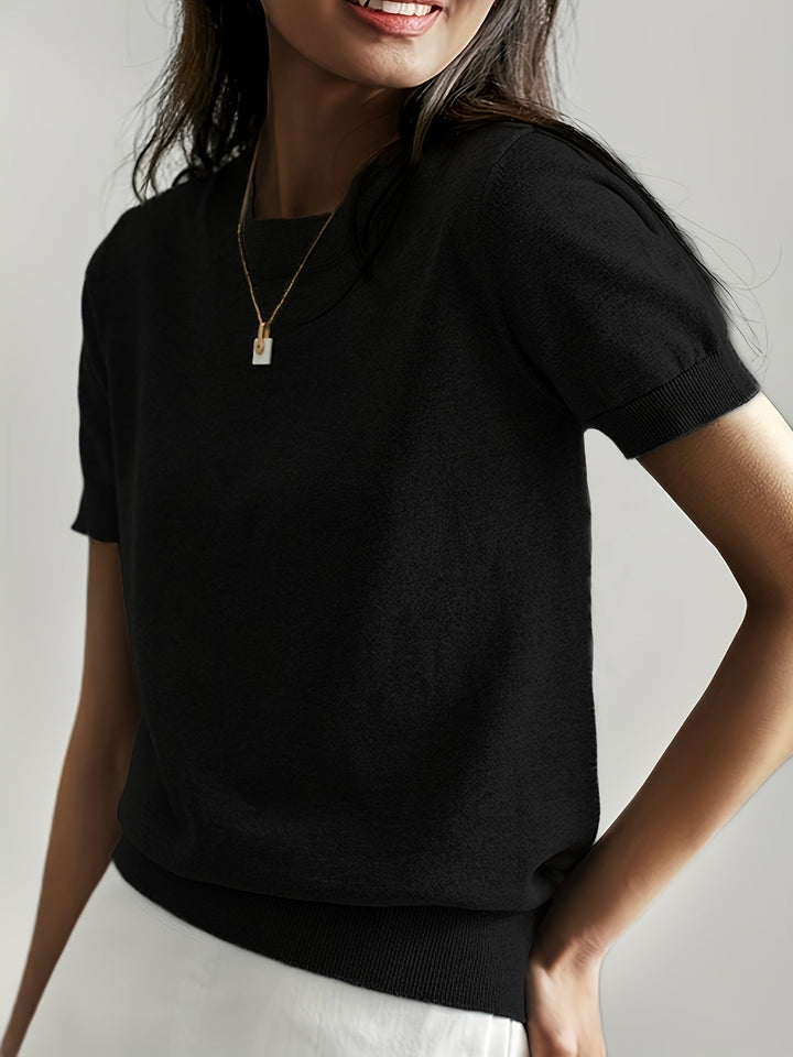 Serenity | Women's Short Sleeve Knit Sweater - Grey - Image 14