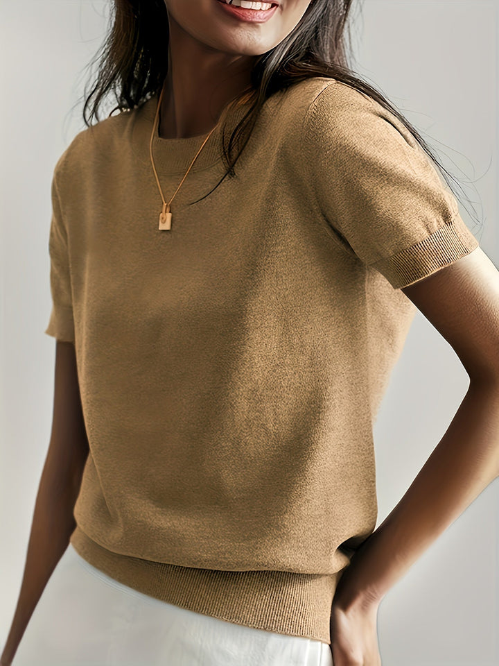 Serenity | Women's Short Sleeve Knit Sweater - Grey - Image 16