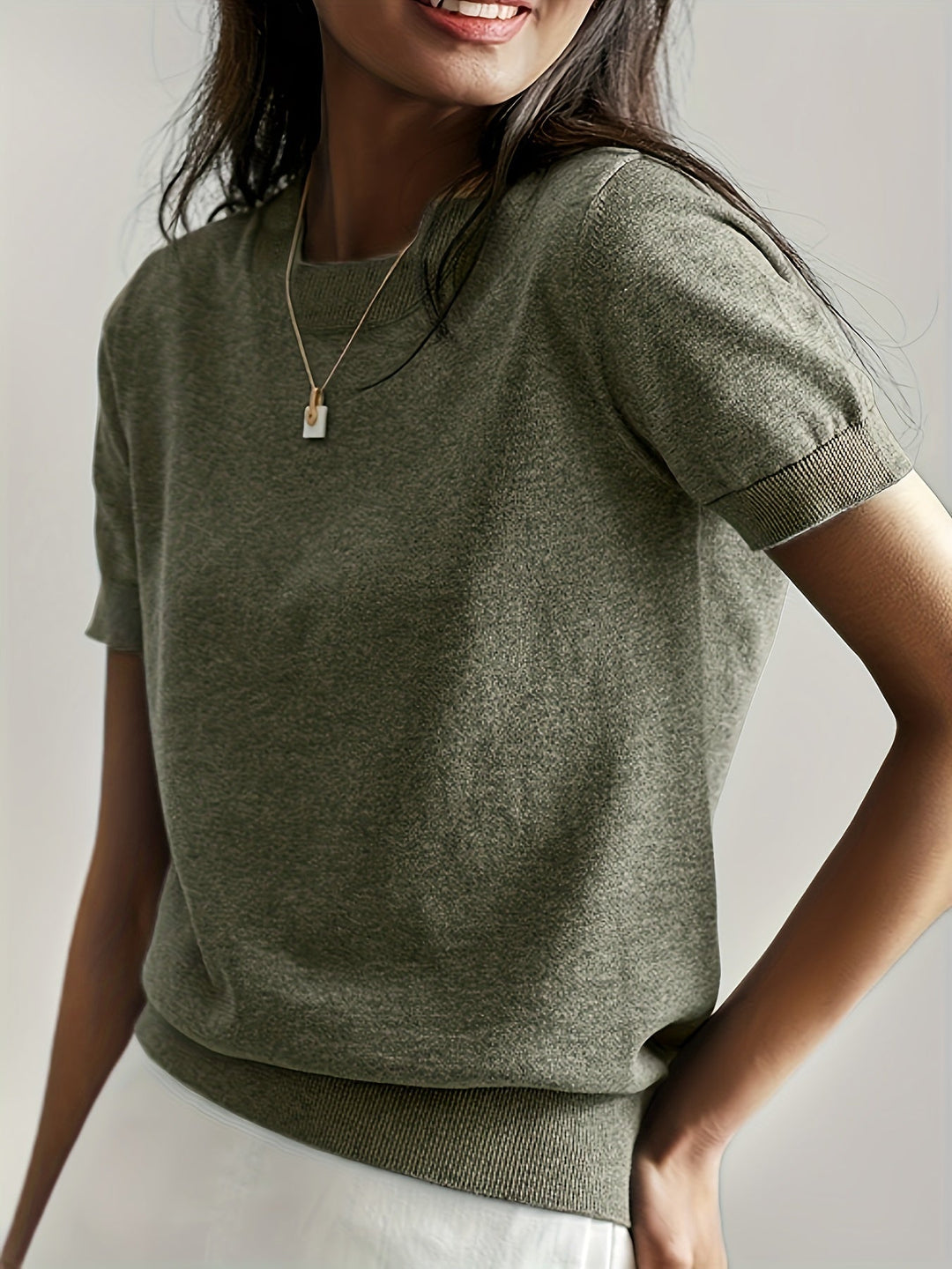 Serenity | Women's Short Sleeve Knit Sweater - Grey - Image 17