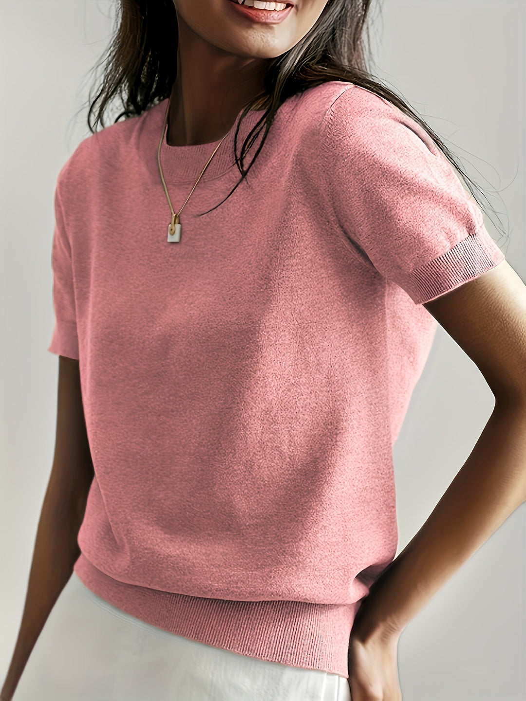 Serenity | Women's Short Sleeve Knit Sweater - Grey - Image 18