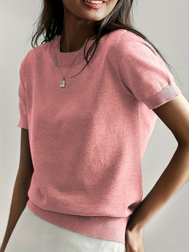 Serenity | Women's Short Sleeve Knit Sweater - Grey - Image 18