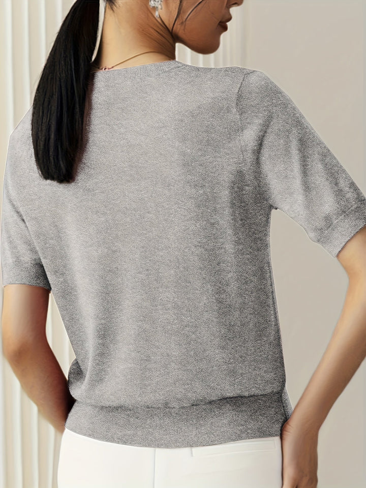Serenity | Women's Short Sleeve Knit Sweater - Grey - Image 2