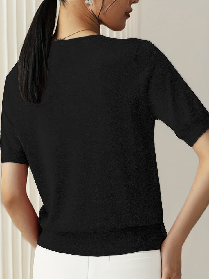 Serenity | Women's Short Sleeve Knit Sweater - Grey - Image 3