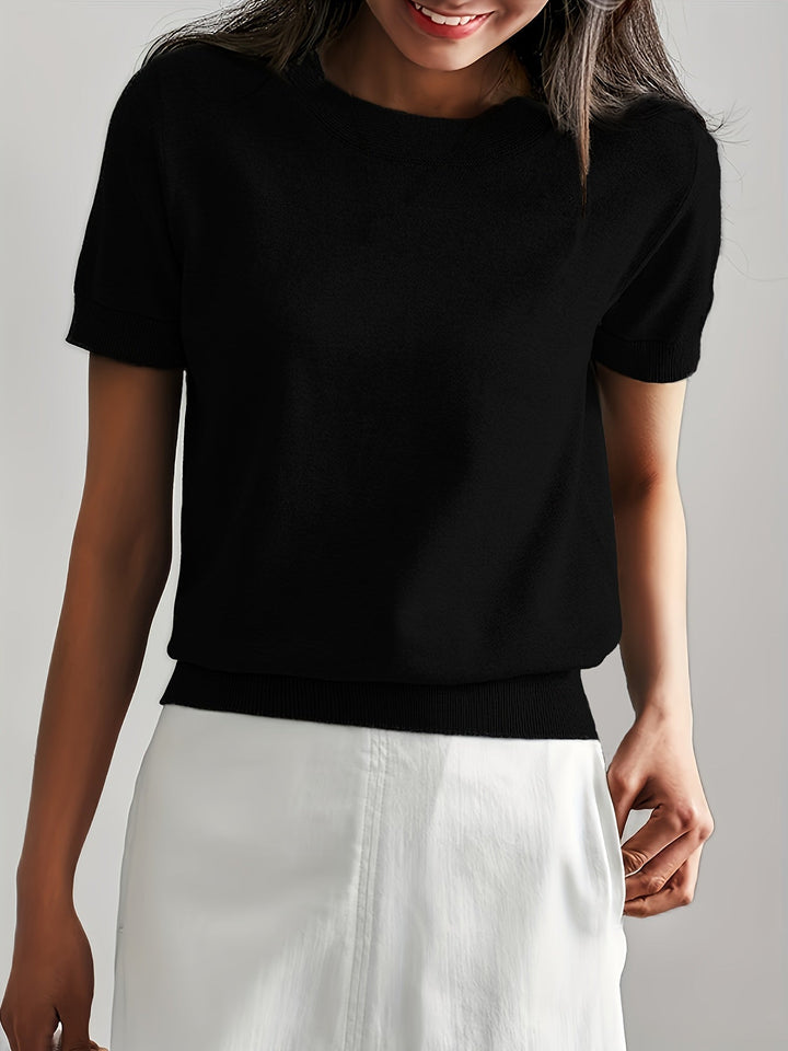 Serenity | Women's Short Sleeve Knit Sweater - Grey - Image 4
