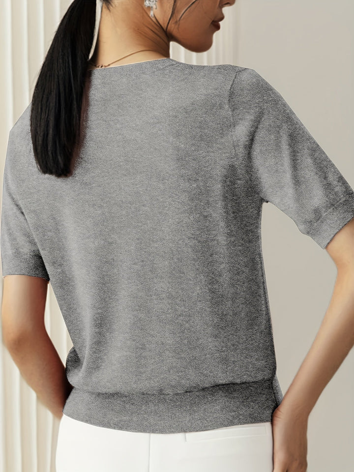 Serenity | Women's Short Sleeve Knit Sweater - Grey - Image 5