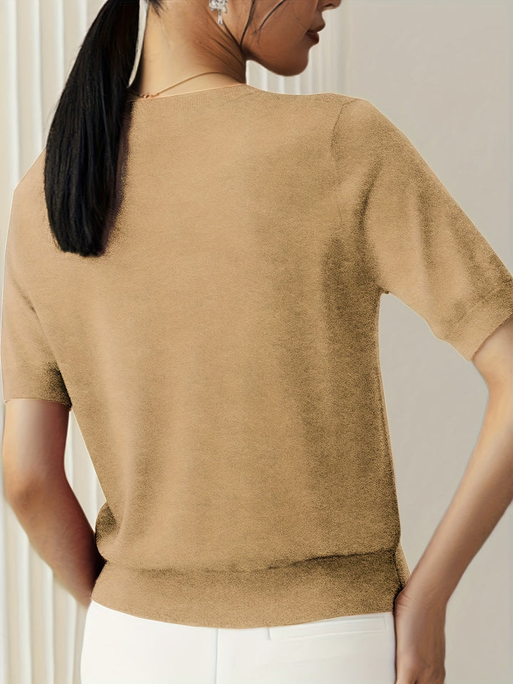 Serenity | Women's Short Sleeve Knit Sweater - Grey - Image 7