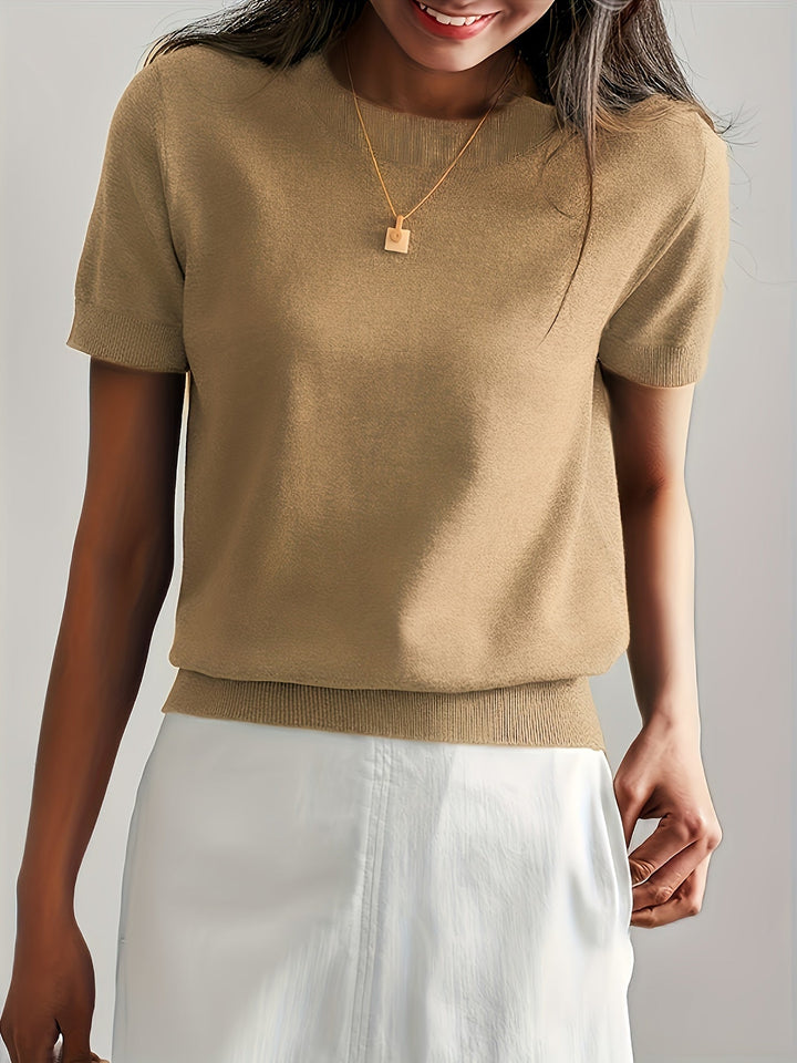 Serenity | Women's Short Sleeve Knit Sweater - Grey - Image 8