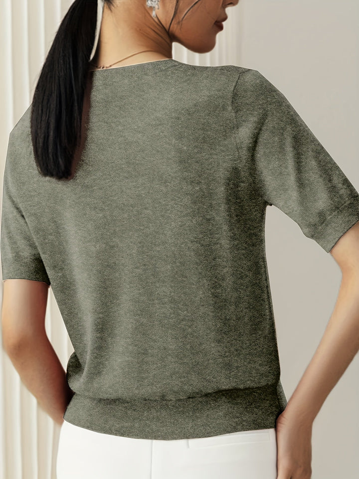Serenity | Women's Short Sleeve Knit Sweater - Grey - Image 9