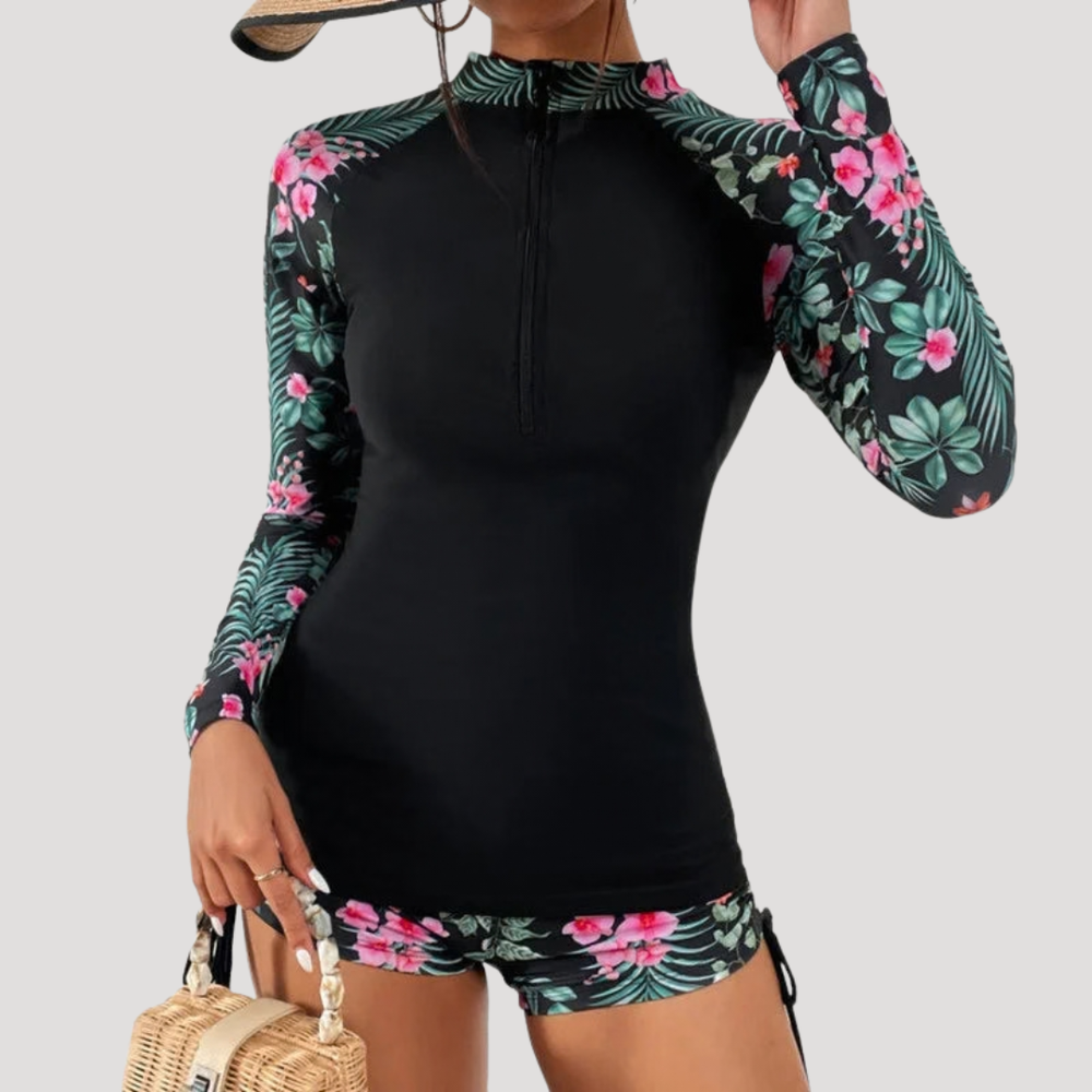 Solange | Women's Floral Long Sleeve Two Piece Swimsuit - Floral - Image 2