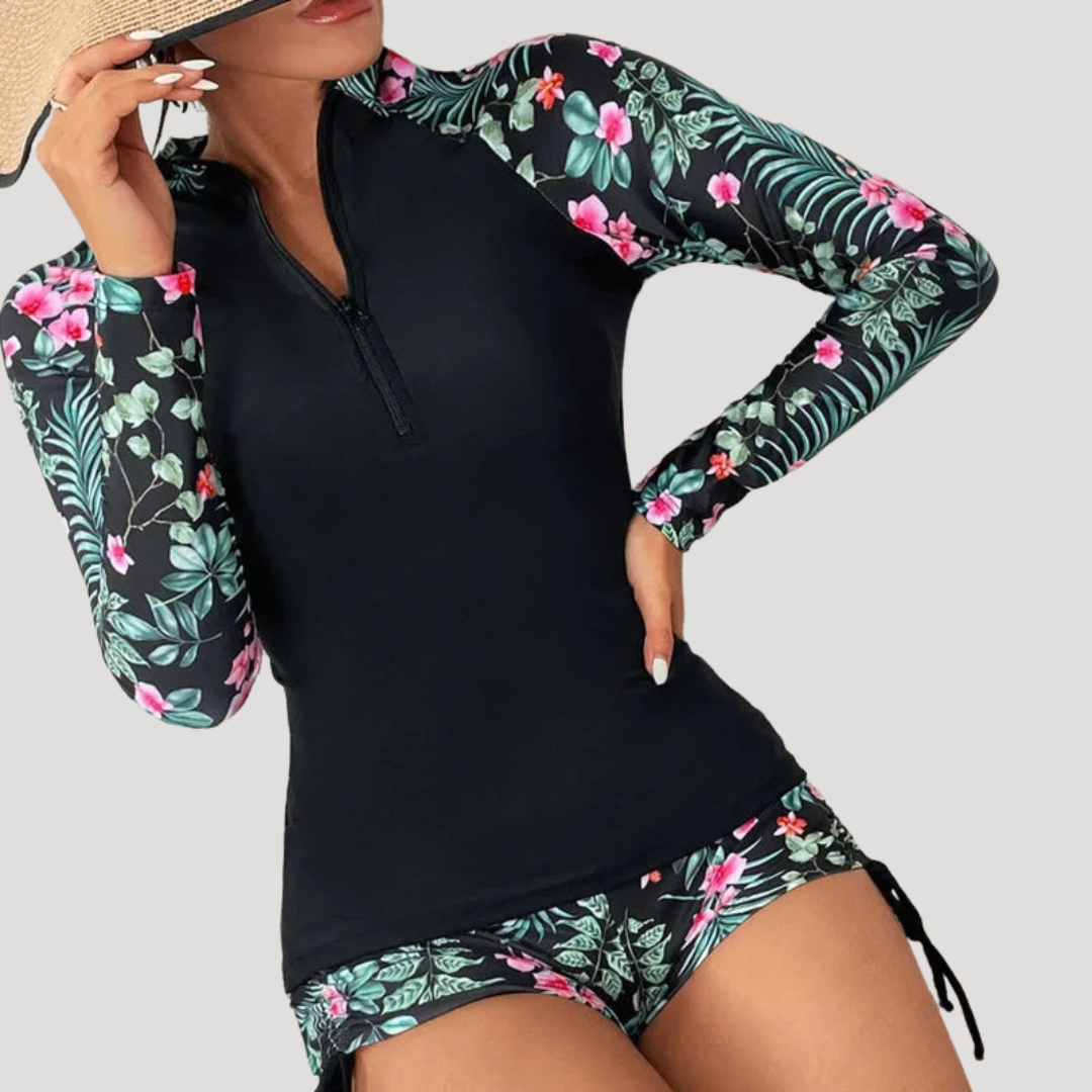 Solange | Women's Floral Long Sleeve Two Piece Swimsuit - Floral - Image 3