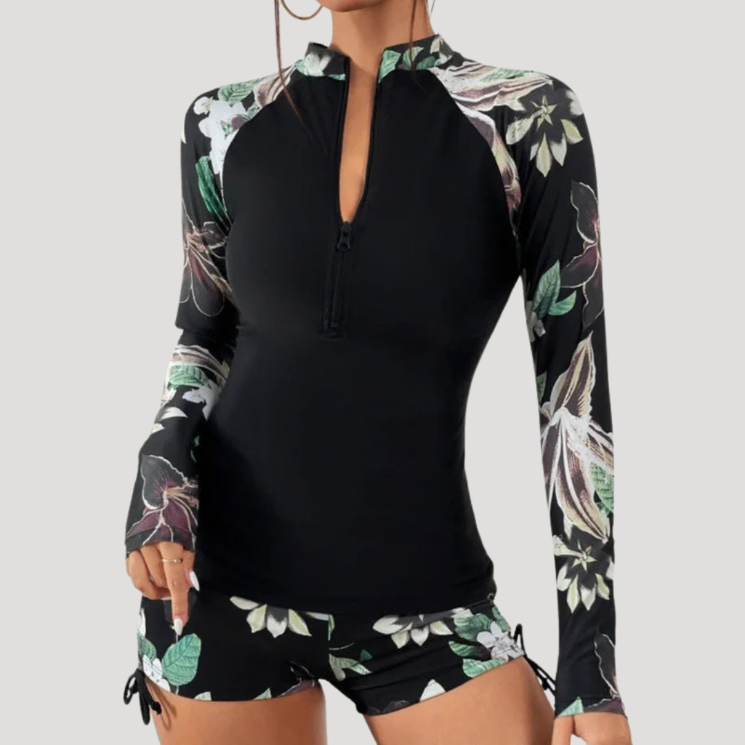 Solange | Women's Floral Long Sleeve Two Piece Swimsuit - Floral - Image 8