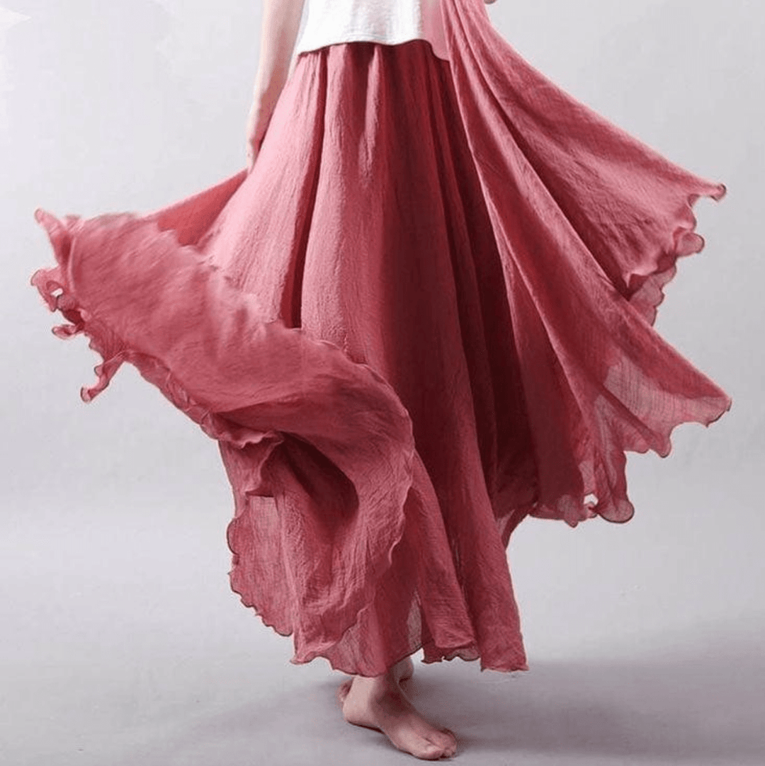 Solange | Women's Flowy Boho Maxi Skirt - Dark Pink - Image 1