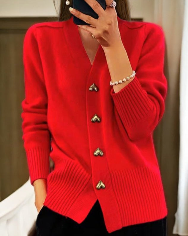 Brooke™ | Elegant Heart Button Cardigan