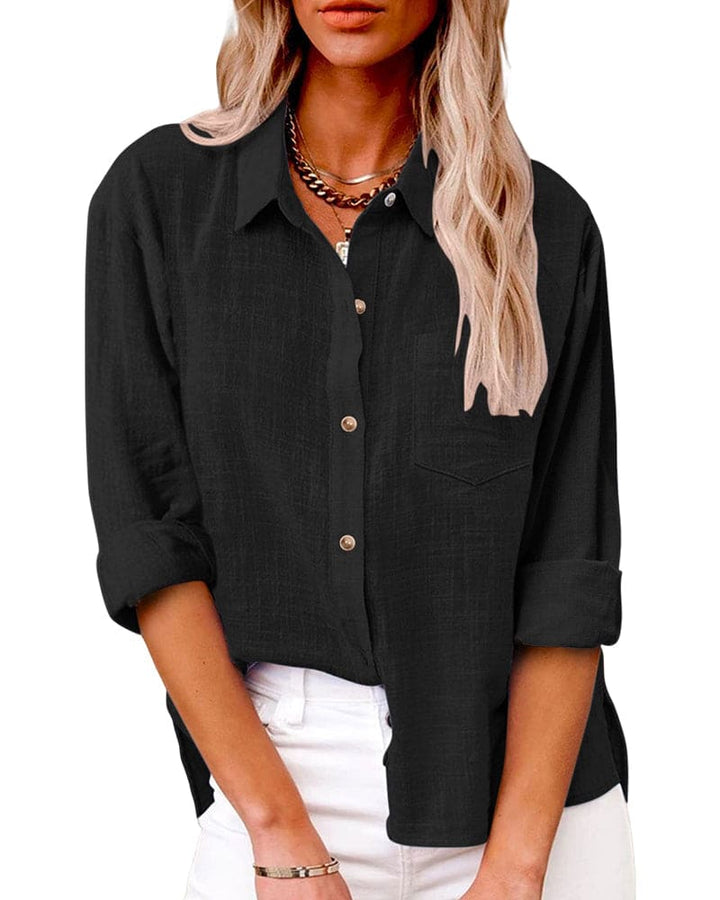 Tabitha | Women's Collared Long Sleeve Button Up Shirt - Light Blue - Image 3