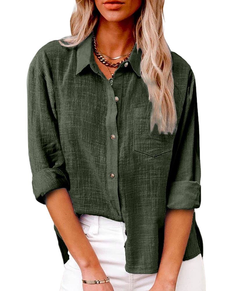 Tabitha | Women's Collared Long Sleeve Button Up Shirt - Light Blue - Image 4