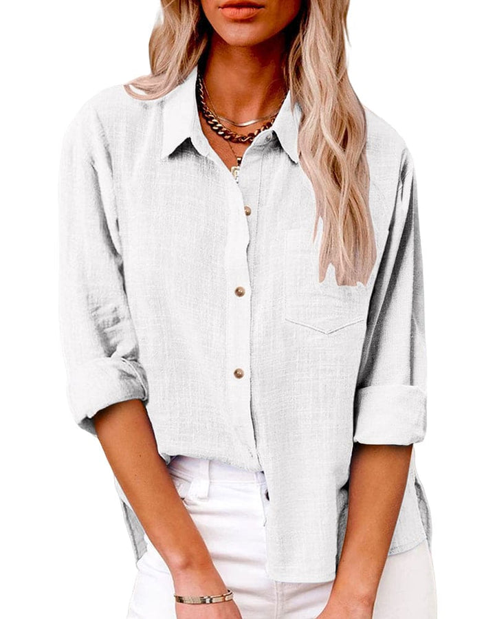 Tabitha | Women's Collared Long Sleeve Button Up Shirt - Light Blue - Image 5
