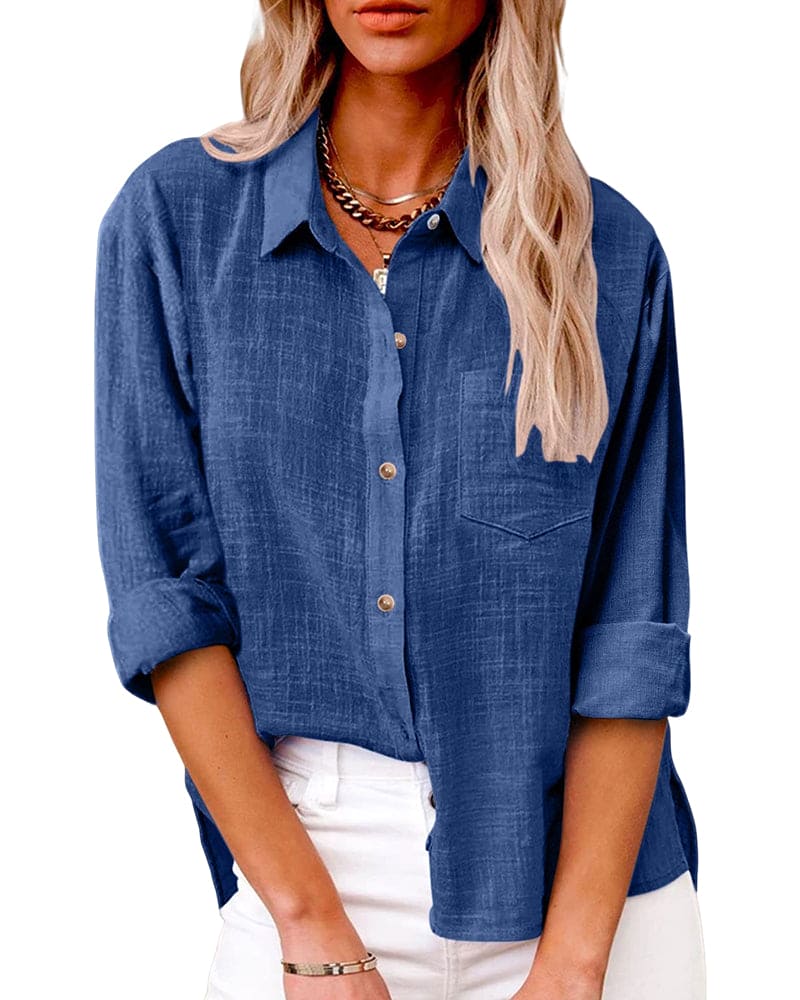 Tabitha | Women's Collared Long Sleeve Button Up Shirt - Light Blue - Image 6