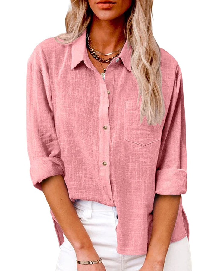 Tabitha | Women's Collared Long Sleeve Button Up Shirt - Light Blue - Image 7