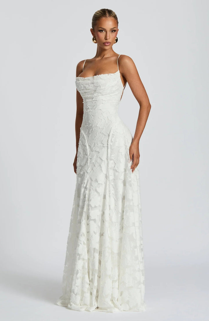 Taleah | Women's Floral A-Line Maxi Wedding Guest Dress - Burgundy - Image 9