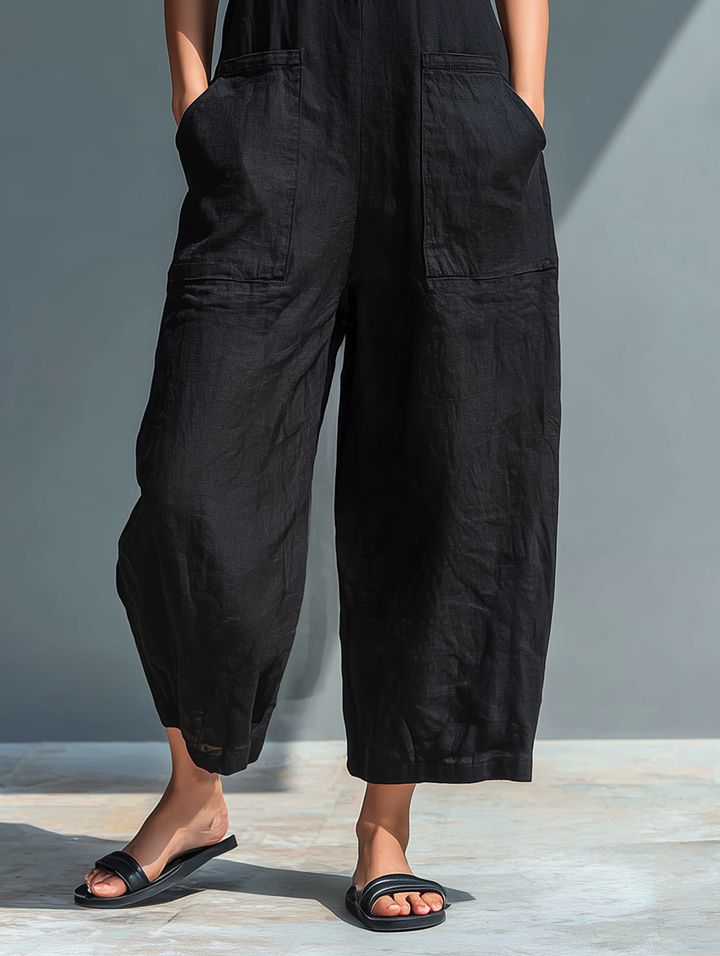 Thalia | Women's Sleeveless Mandarin Collar Jumpsuit - Black - Image 4