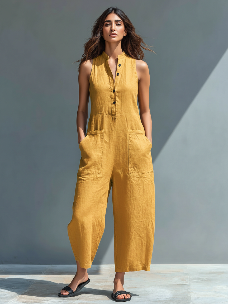 Thalia | Women's Sleeveless Mandarin Collar Jumpsuit - Black - Image 6