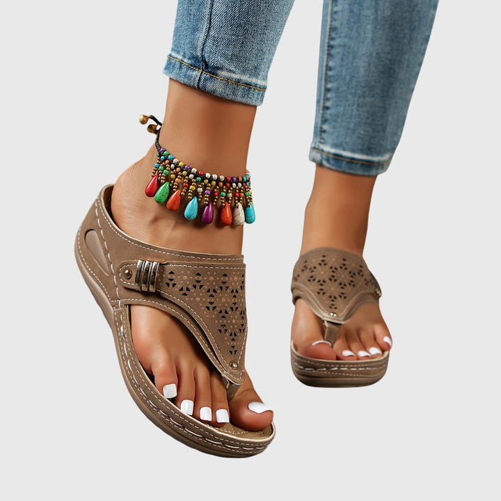 Theodoros | Women's Platform Ankle Strap Sandals - Brown - Image 1
