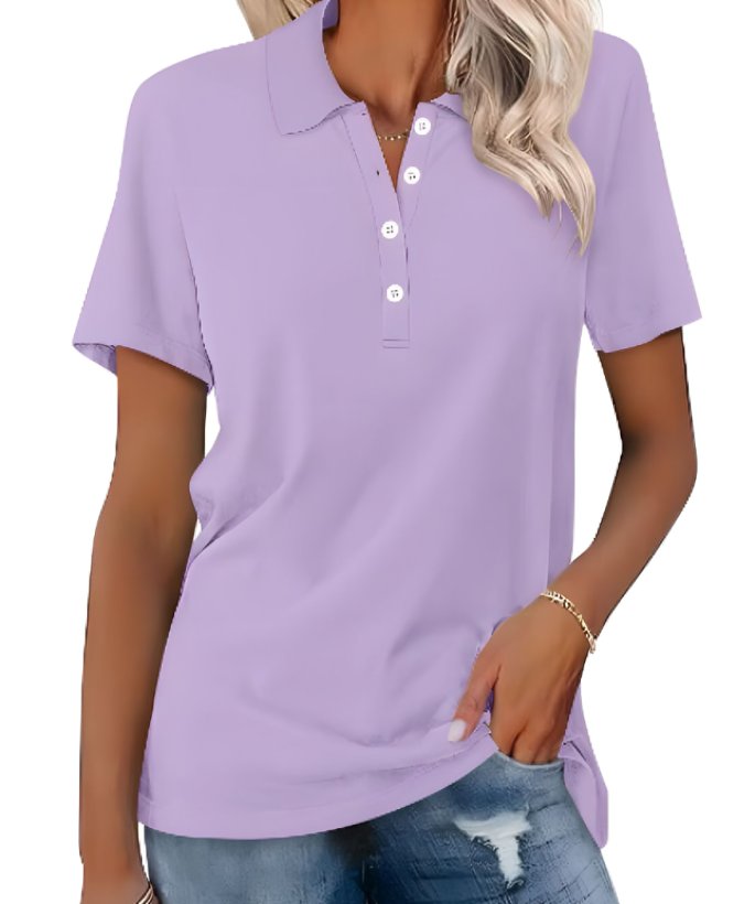 Thessaly | Women's Collared Short Sleeve Polo Shirt - Grey - Image 11