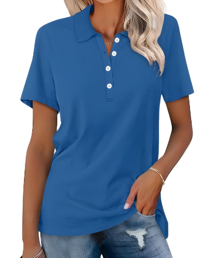 Thessaly | Women's Collared Short Sleeve Polo Shirt - Grey - Image 3