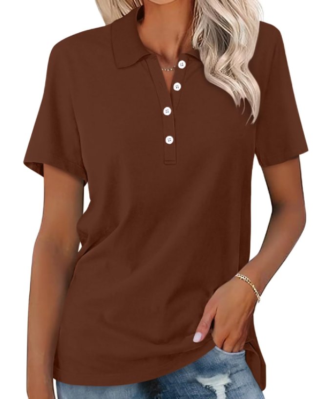 Thessaly | Women's Collared Short Sleeve Polo Shirt - Grey - Image 5
