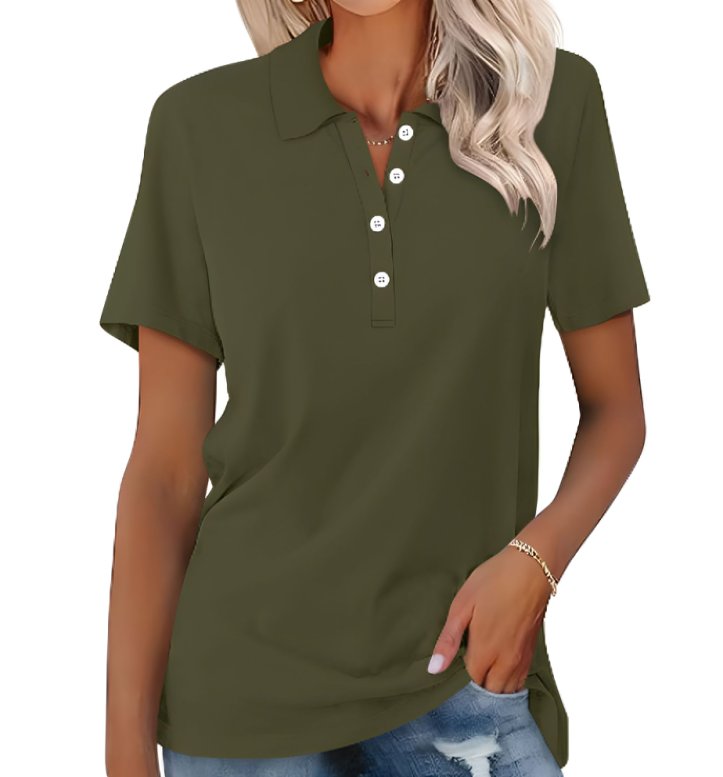 Thessaly | Women's Collared Short Sleeve Polo Shirt - Grey - Image 8