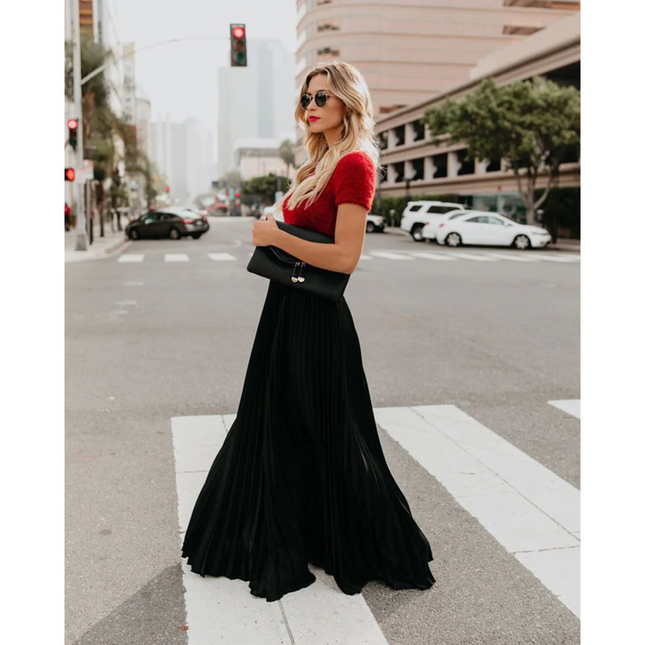 Thessamine | Women's High Waist Pleated Maxi Skirt - Image 4
