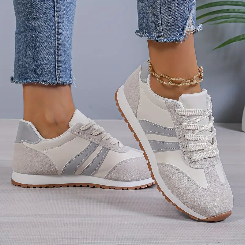 Thora | Women's Retro Runner Lace-Up Sneakers - Light Grey - Image 1