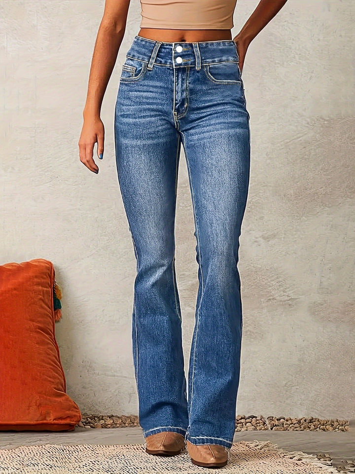Tierney | Women's High Waist Bootcut Jeans - Dark Blue - Image 4