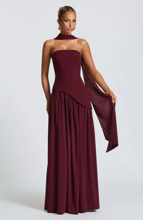 Tivera | Women's Strapless Formal Maxi Dress - Burgundy - Image 1