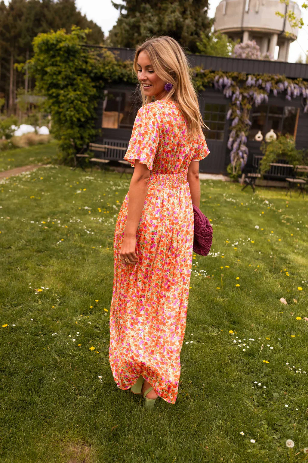 Tova | Women's V-Neck Floral Short Sleeve Maxi Dress - Floral - Image 3