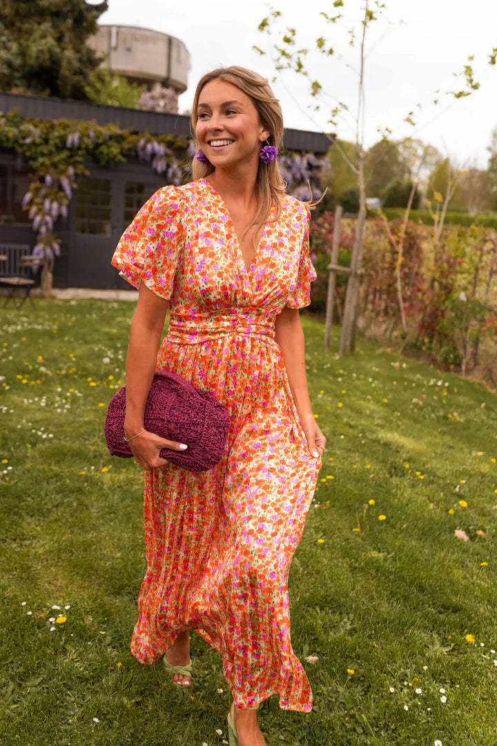 Tova | Women's V-Neck Floral Short Sleeve Maxi Dress - Floral - Image 4