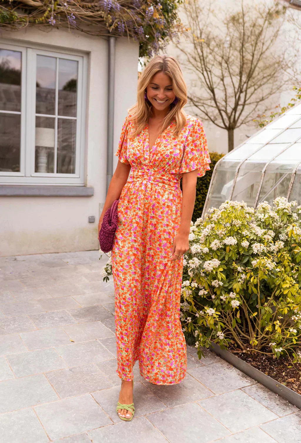 Tova | Women's V-Neck Floral Short Sleeve Maxi Dress - Floral - Image 6