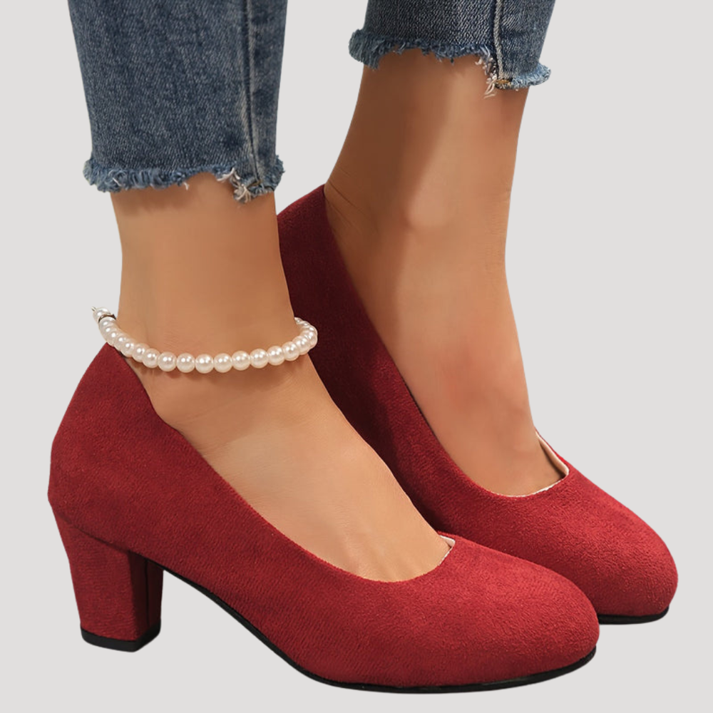 Valentina | Women's Block Heel Court Shoes - Red - Image 2