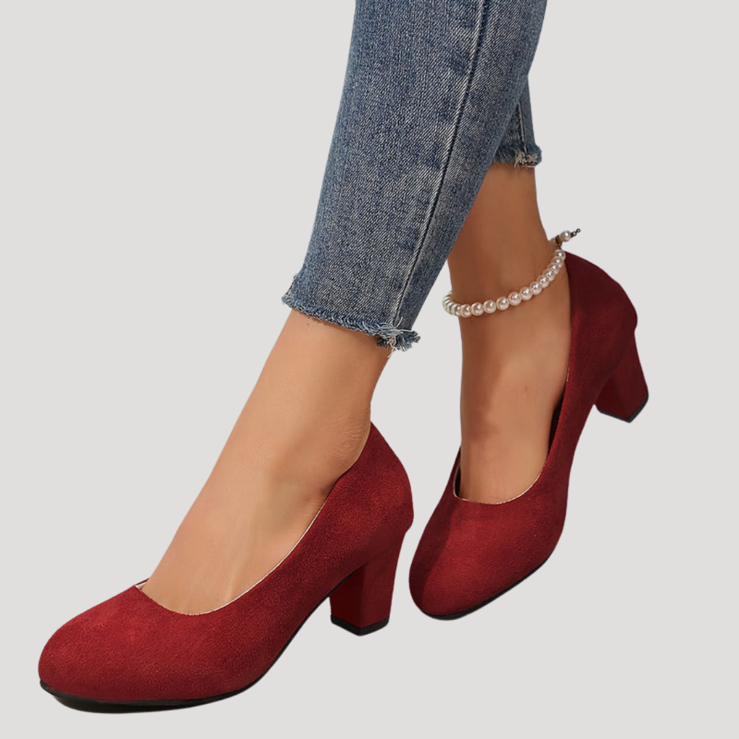 Valentina | Women's Block Heel Court Shoes - Red - Image 3