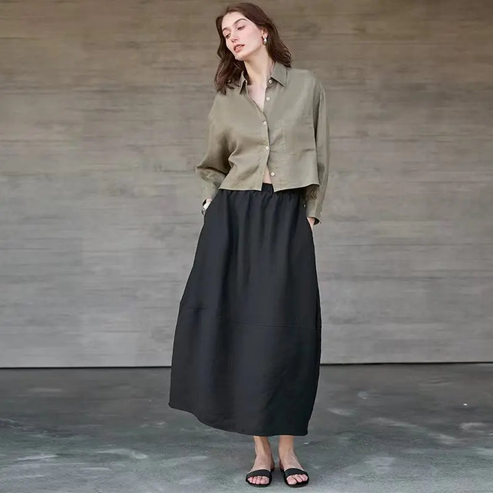 Verity | Women's Cropped Oversized Long Sleeve Button-Down Shirt - Sage - Image 11