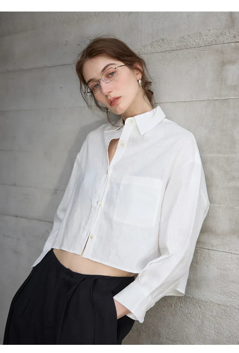 Verity | Women's Cropped Oversized Long Sleeve Button-Down Shirt - Sage - Image 17