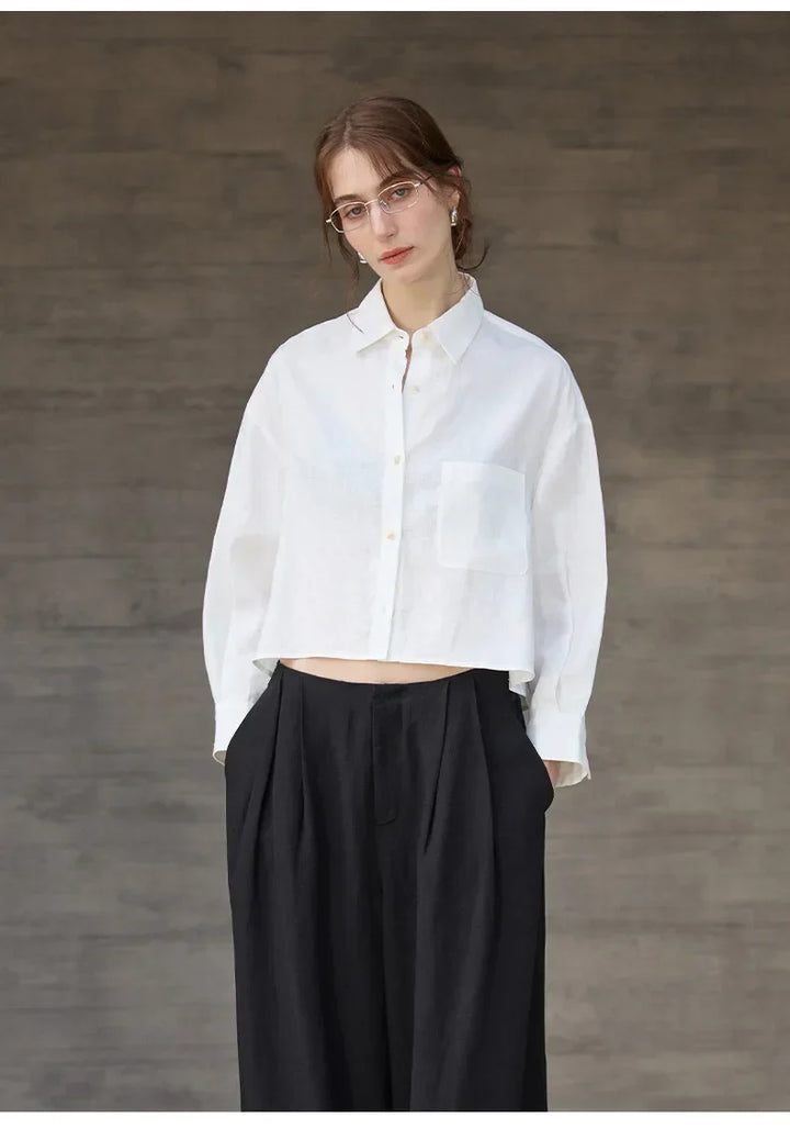 Verity | Women's Cropped Oversized Long Sleeve Button-Down Shirt - Sage - Image 19