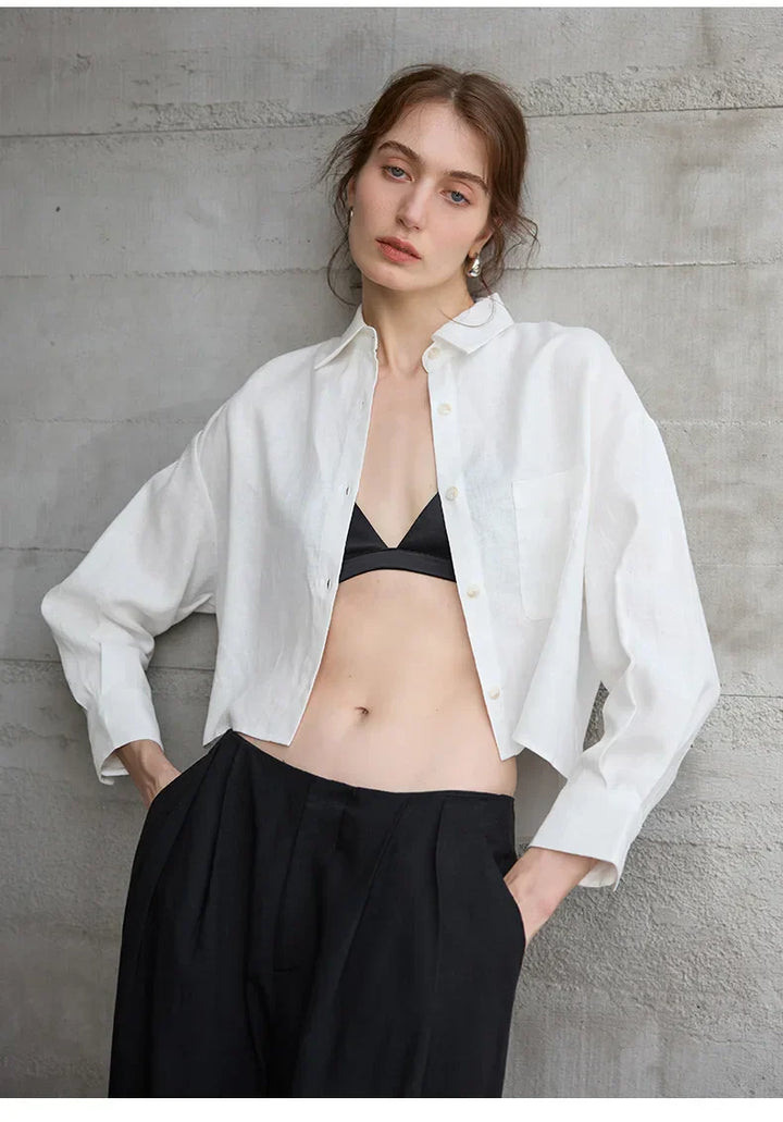 Verity | Women's Cropped Oversized Long Sleeve Button-Down Shirt - Sage - Image 23