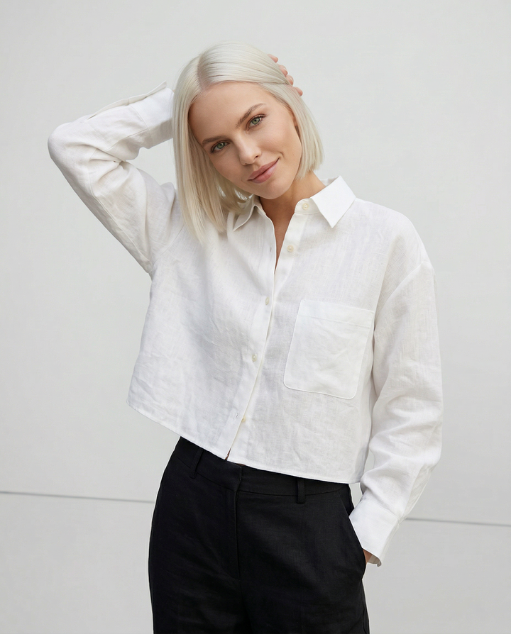 Verity | Women's Cropped Oversized Long Sleeve Button-Down Shirt - Sage - Image 5