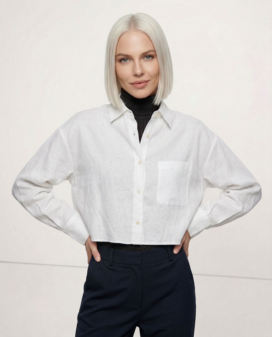 Verity | Women's Cropped Oversized Long Sleeve Button-Down Shirt - Sage - Image 6
