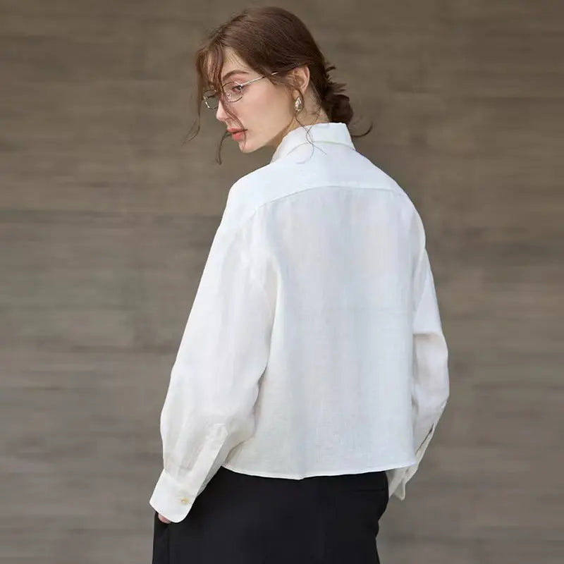Verity | Women's Cropped Oversized Long Sleeve Button-Down Shirt - Sage - Image 9