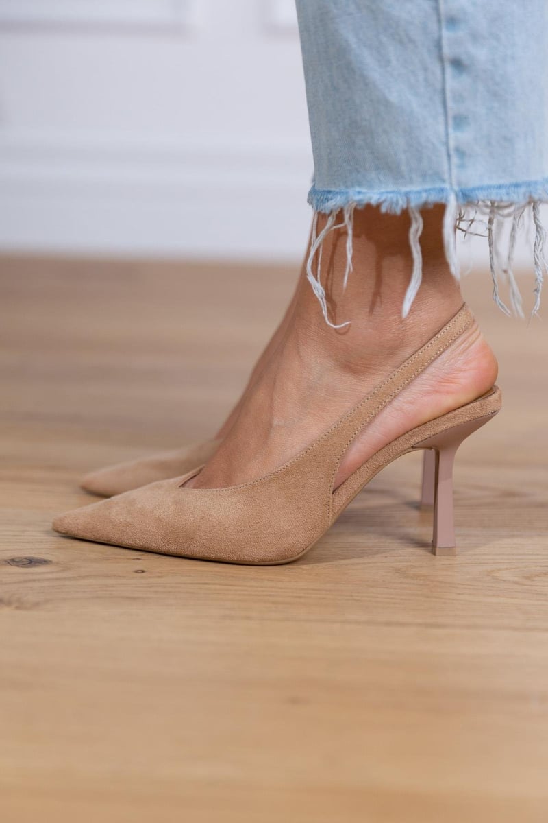 Vesper | Women's Pointed Toe Slingback Heels - Champagne - Image 2