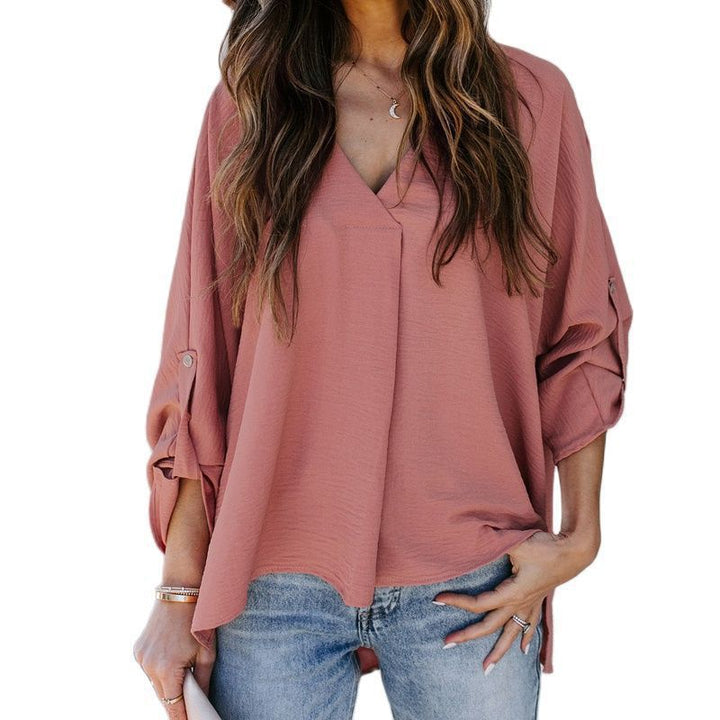 Winifred | Women's V-Neck Long Sleeve Blouse - Navy - Image 6